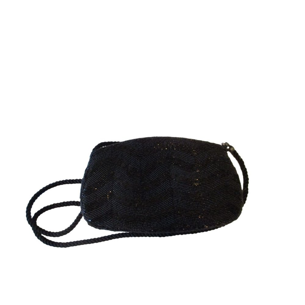 *RETRO Black Beaded Elegant Evening Crossbody Clutch Bag Twisted Rope Strap